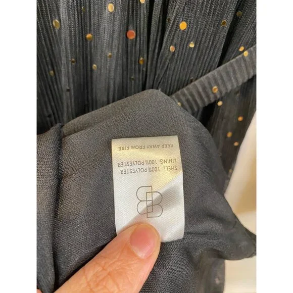 Baltic Born Abigail Sparkle Gown Black Gold Sequins Semi Sheer V Neck Medium New - Picture 14 of 14